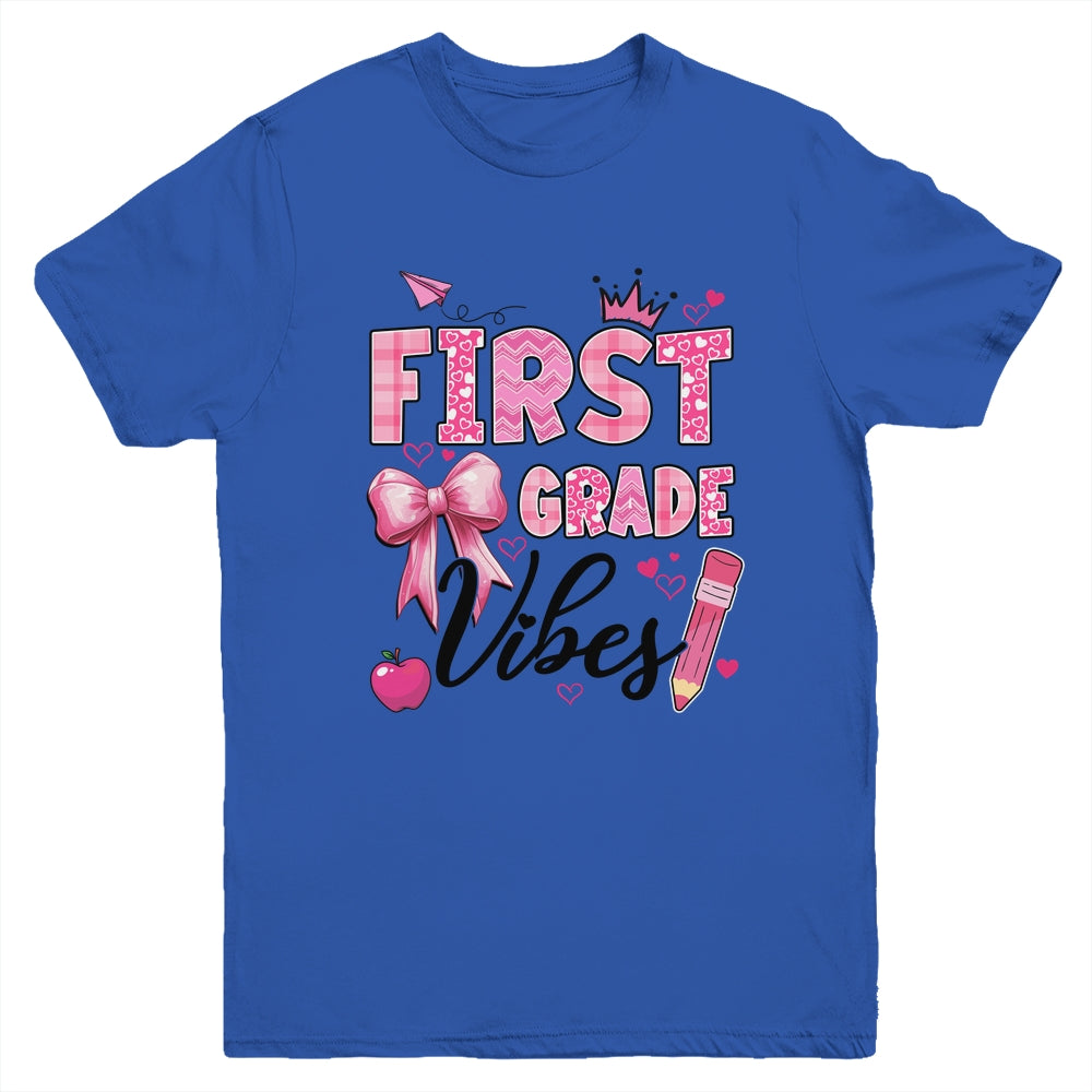 1st First Grade Vibes Back To School Coquette Teacher Girl Youth Shirt | teecentury