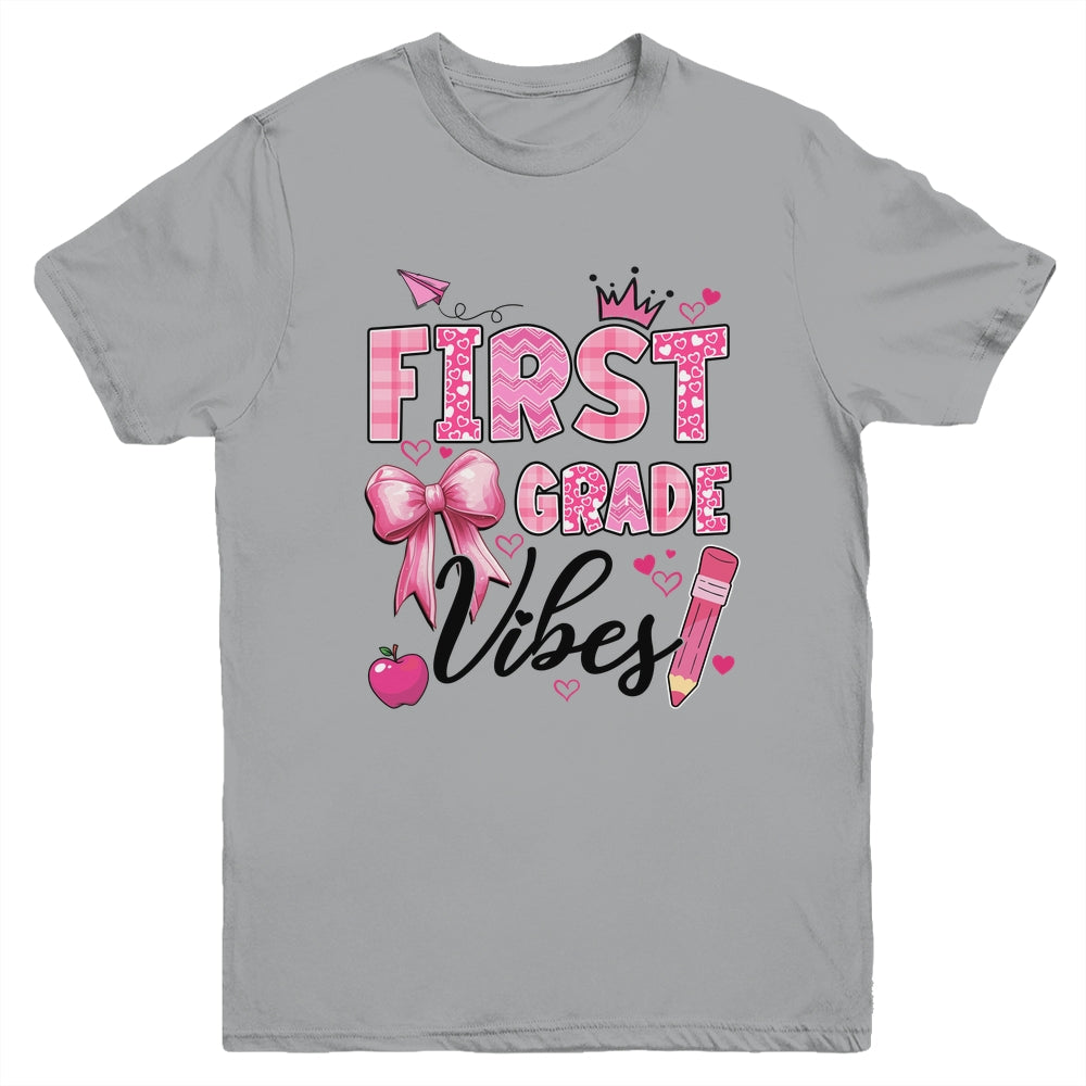 1st First Grade Vibes Back To School Coquette Teacher Girl Youth Shirt | teecentury