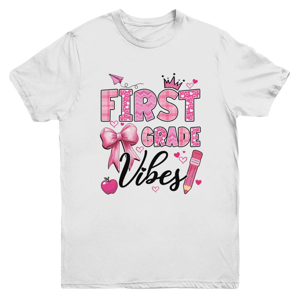 1st First Grade Vibes Back To School Coquette Teacher Girl Youth Shirt | teecentury