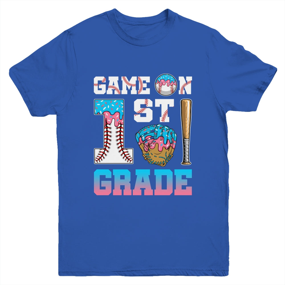1st Grade Back To School Baseball Drip Ice Cream Game On Youth Shirt | teecentury