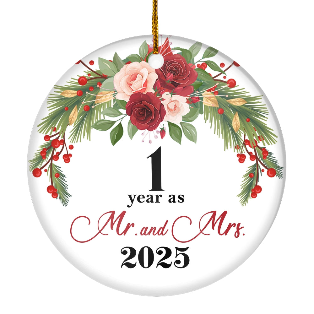 1st Wedding Anniversary 1 Year As Mr & Mrs 2025 Christmas Ornaments Gifts For Couples Husband Wife Holiday Decoration Christmas Tree Ornament | teecentury
