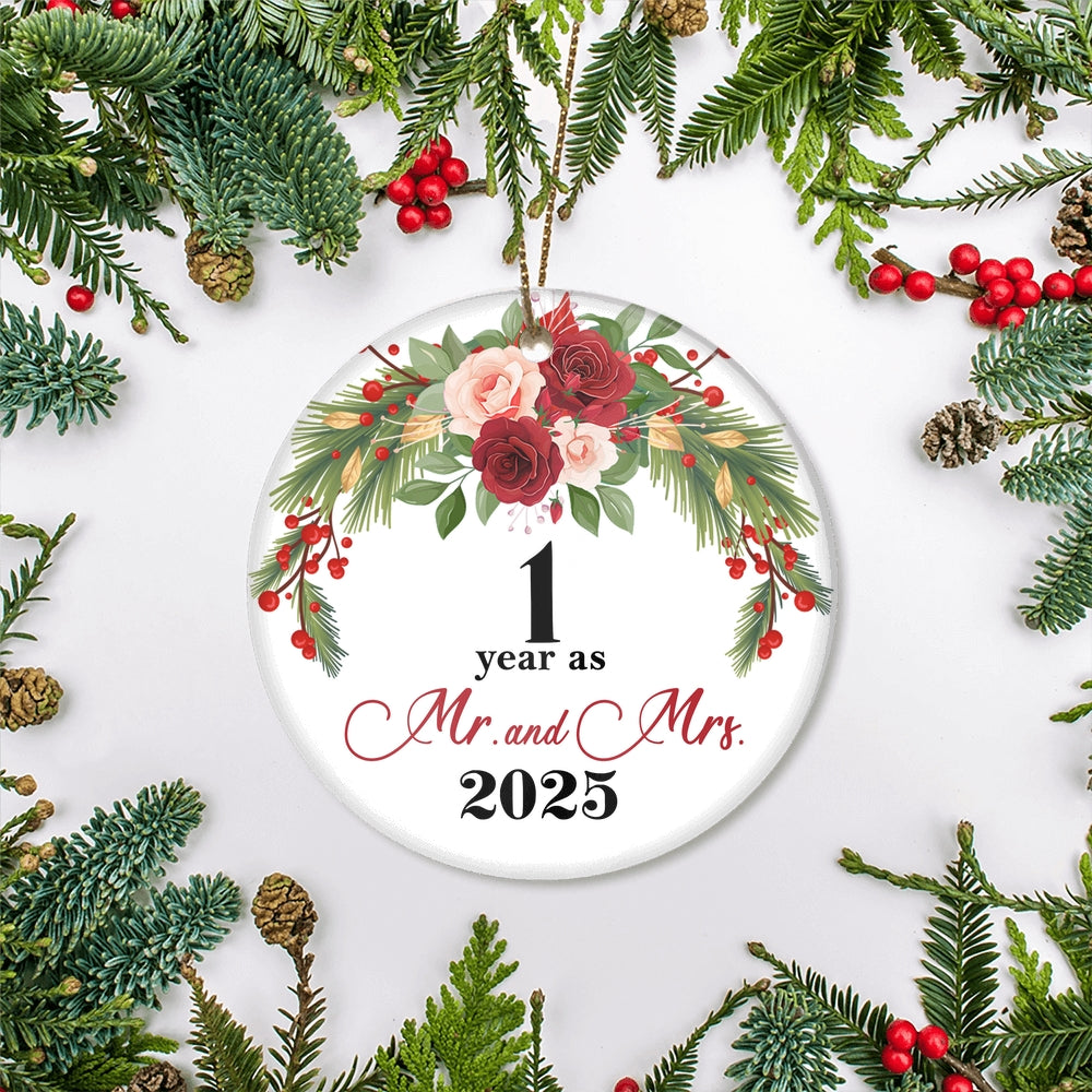 1st Wedding Anniversary 1 Year As Mr & Mrs 2025 Christmas Ornaments Gifts For Couples Husband Wife Holiday Decoration Christmas Tree Ornament | teecentury