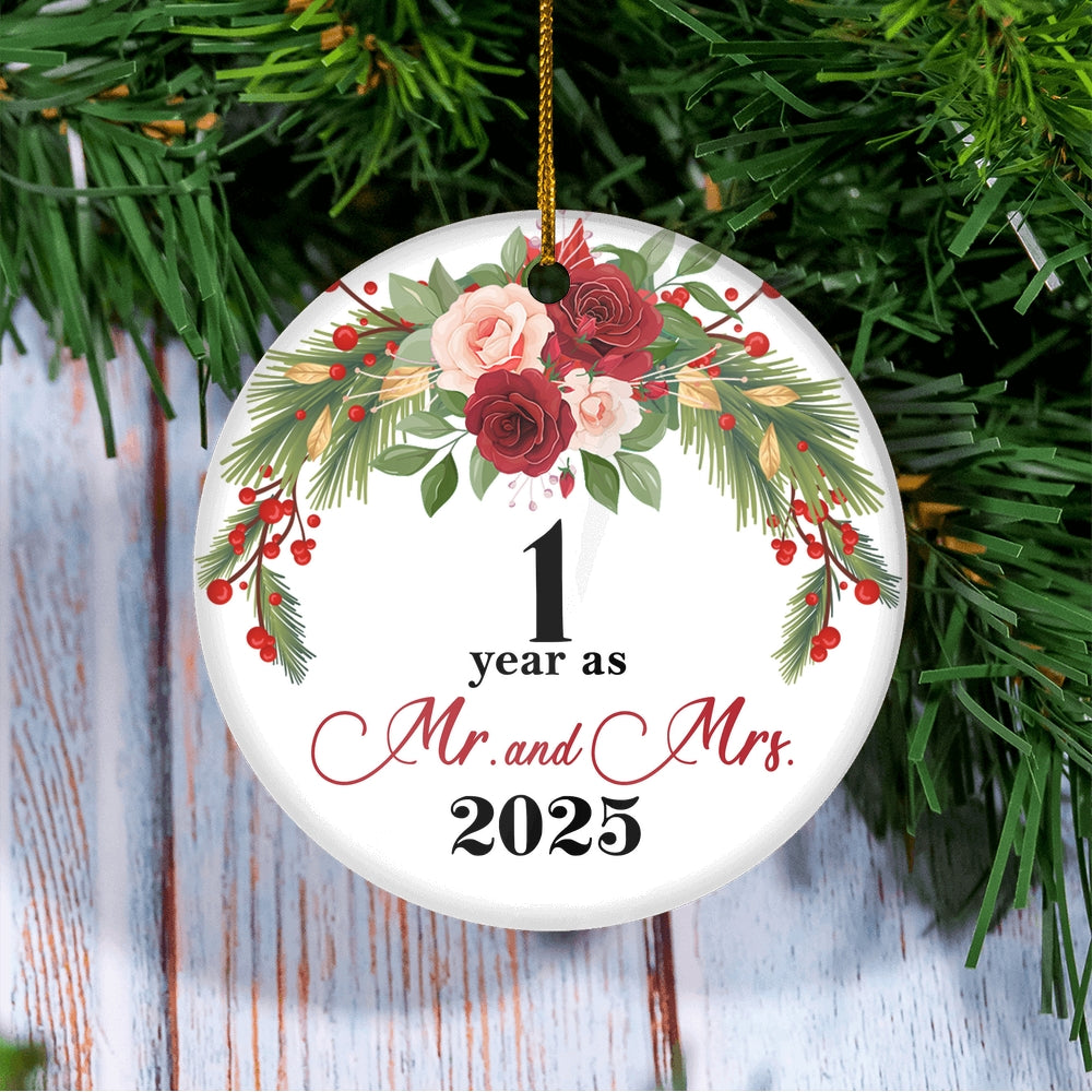1st Wedding Anniversary 1 Year As Mr & Mrs 2025 Christmas Ornaments Gifts For Couples Husband Wife Holiday Decoration Christmas Tree Ornament | teecentury