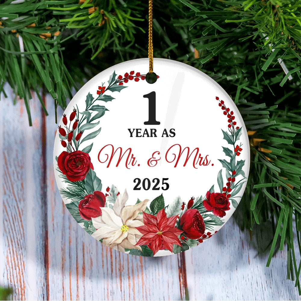 1st Wedding Anniversary Ornament Married 1 Year As Mr and Mrs For Couples Christmas Husband Wife Wedding Gift Holiday Decoration Christmas Tree Ornament | teecentury
