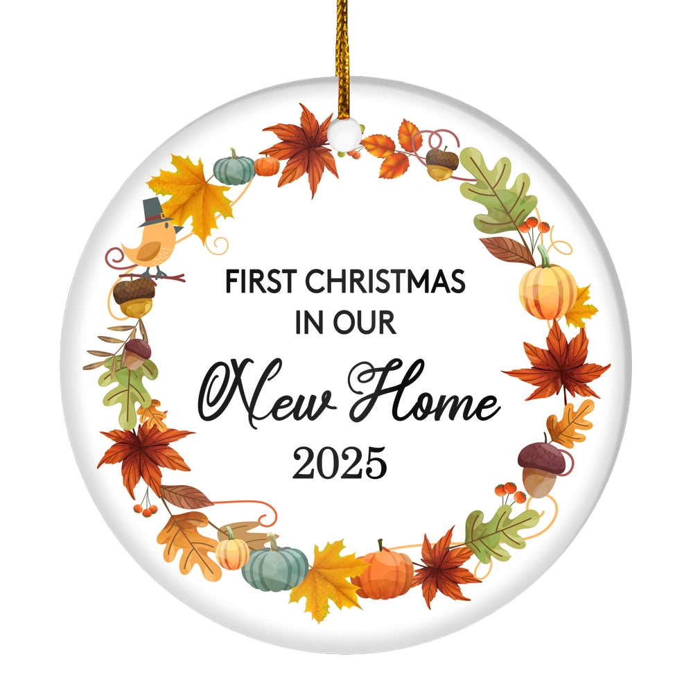 2025 First Christmas In Our New Home Mr And Mrs Gift Autumn Leaf For Wedding Newlywed Couple 2025 Christmas Tree Ornament | teecentury