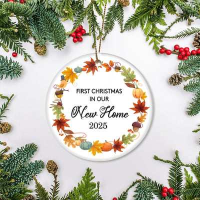 2025 First Christmas In Our New Home Mr And Mrs Gift Autumn Leaf For Wedding Newlywed Couple 2025 Christmas Tree Ornament | teecentury