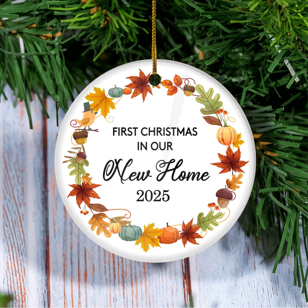 2025 First Christmas In Our New Home Mr And Mrs Gift Autumn Leaf For Wedding Newlywed Couple 2025 Christmas Tree Ornament | teecentury