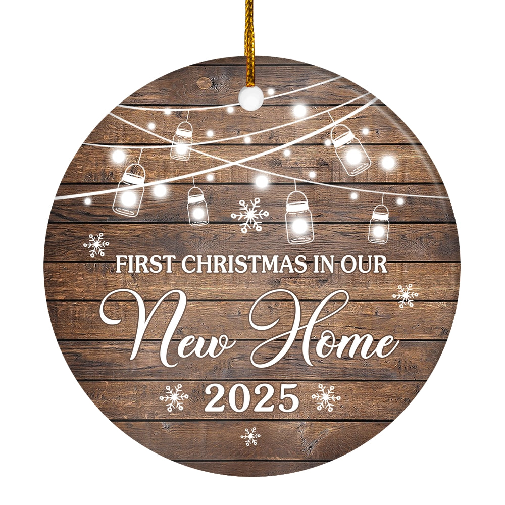 2025 First Christmas In Our New Home Mr And Mrs Gift Brown For Wedding Newlywed Couple 2025 Christmas Tree Ornament | teecentury