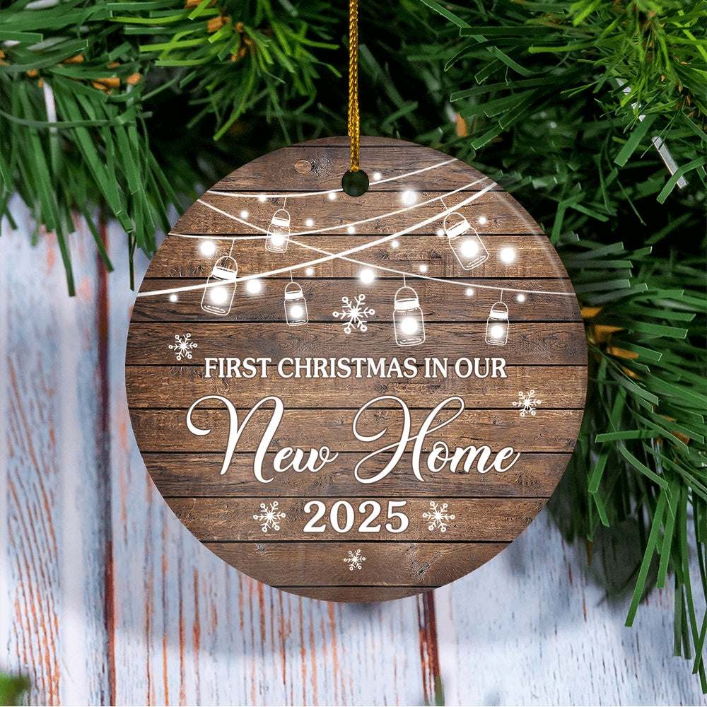 2025 First Christmas In Our New Home Mr And Mrs Gift Brown For Wedding Newlywed Couple 2025 Christmas Tree Ornament | teecentury