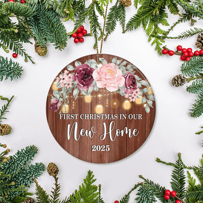 2025 First Christmas In Our New Home Mr And Mrs Gift Burgundy Flower For Wedding Newlywed Couple 2025 Christmas Tree Ornament | teecentury