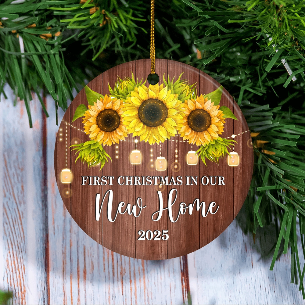 2025 First Christmas In Our New Home Mr And Mrs Gift Sunflower For Wedding Newlywed Couple 2025 Christmas Tree Ornament | teecentury