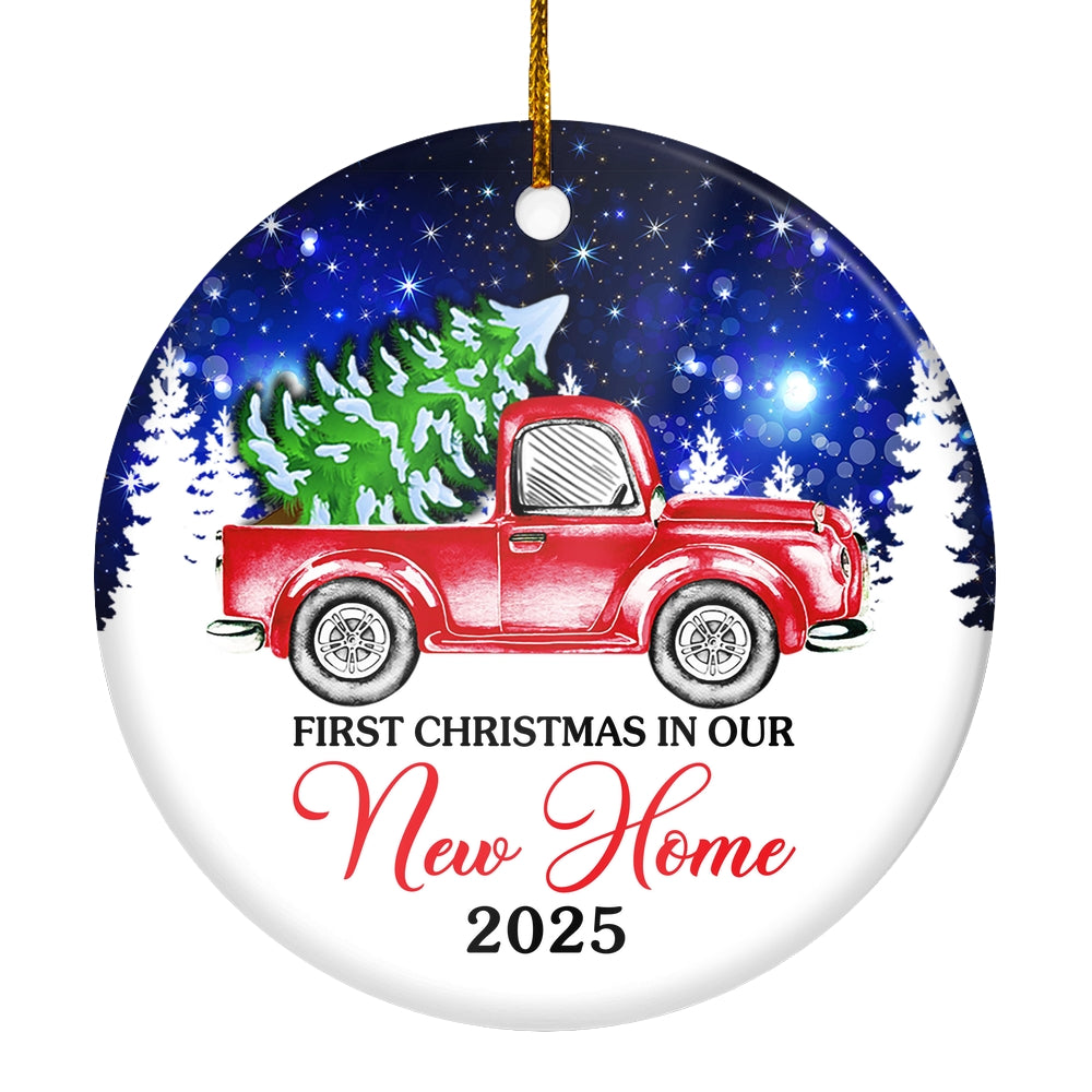 2025 First Christmas In Our New Home Mr And Mrs Red Truck Tree For Wedding Newlywed Couple 2025 Christmas Tree Ornament | teecentury