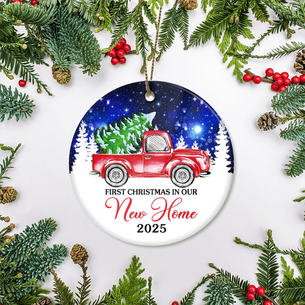2025 First Christmas In Our New Home Mr And Mrs Red Truck Tree For Wedding Newlywed Couple 2025 Christmas Tree Ornament | teecentury