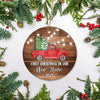 2025 First Christmas In Our New Home Red Car mr and mrs Truck Gift for Newlywed Couple 2025 Christmas Tree Ornament | teecentury