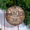 2025 Our First Christmas As Mr And Mrs Gift Brown For Wedding Newlywed Couple 2025 Christmas Tree Ornament | teecentury