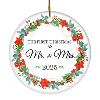 2025 Our First Christmas As Mr And Mrs Gift Christmas Flower For Wedding Newlywed Couple 2025 Christmas Tree Ornament | teecentury