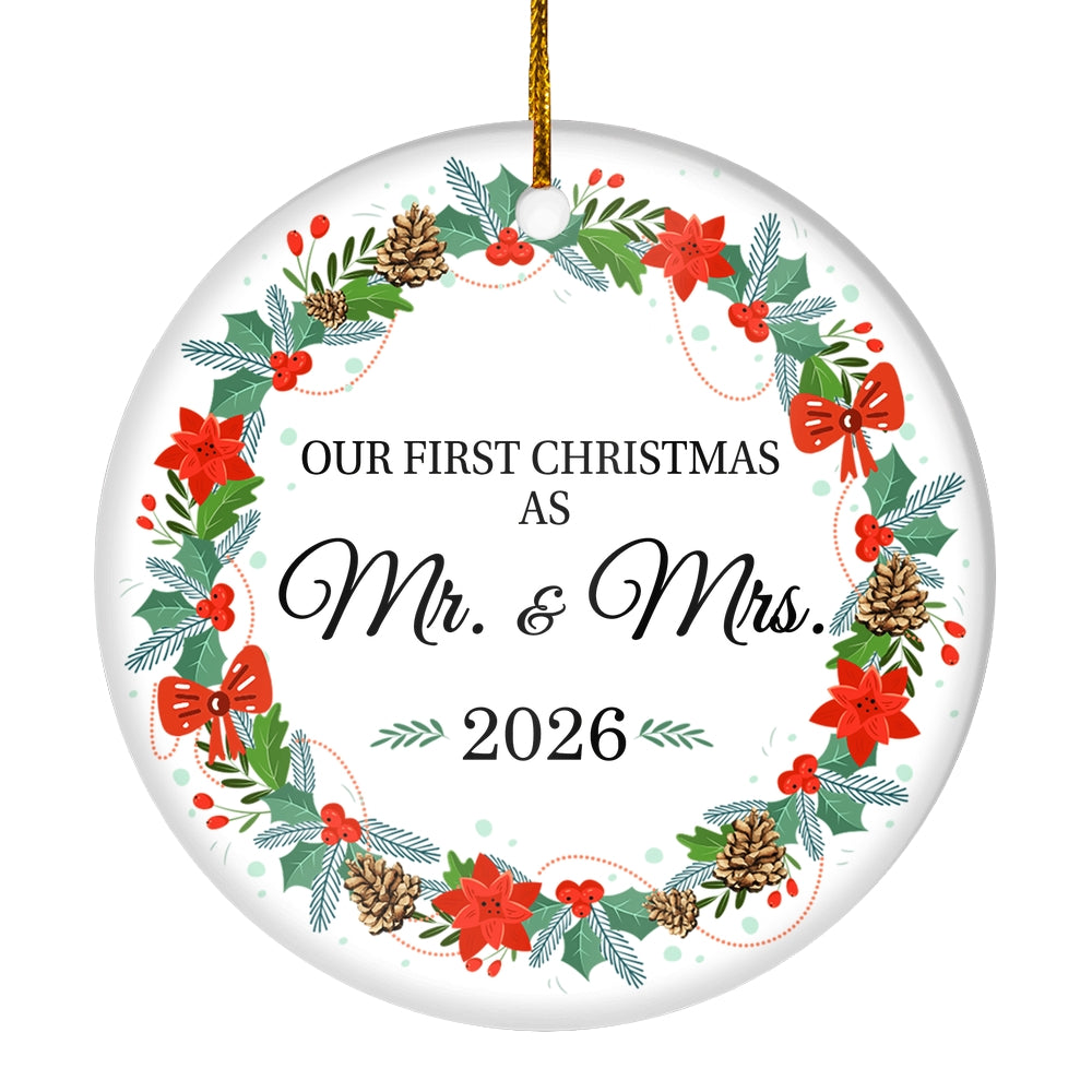 2025 Our First Christmas As Mr And Mrs Gift Flower For Wedding Newlywed Couple 2025 Christmas Tree Ornament | teecentury