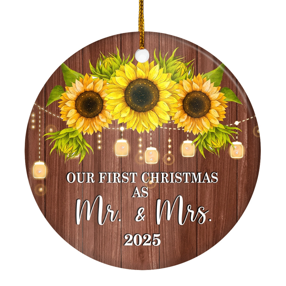 2025 Our First Christmas As Mr And Mrs Gift Sunflower For Wedding Newlywed Couple 2025 Christmas Tree Ornament | teecentury