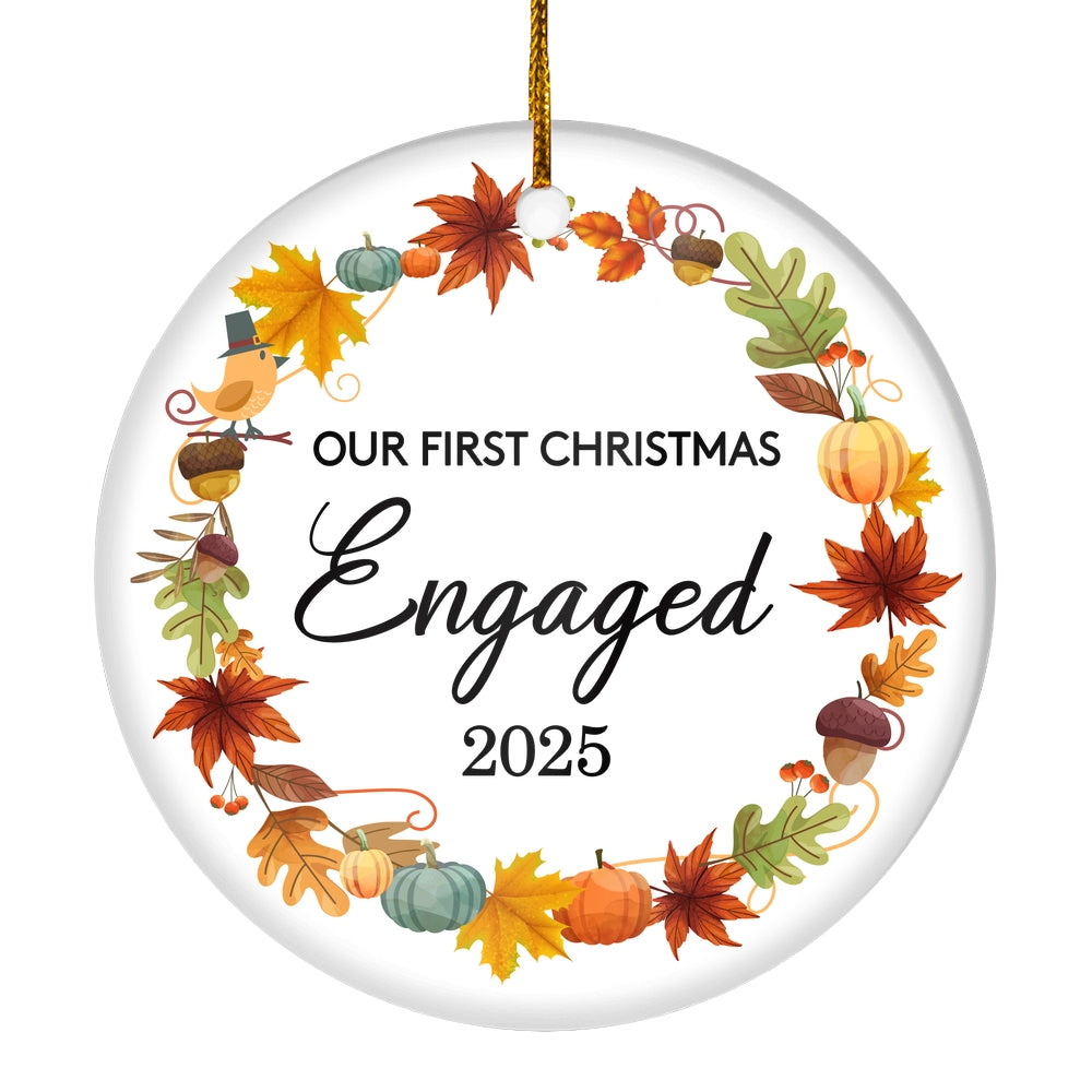 2025 Our First Christmas Engaged Just Married Autumn Leaf Gift For Wedding Newlywed Couple 2025 Christmas Tree Ornament | teecentury