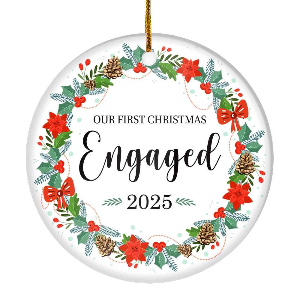 2025 Our First Christmas Engaged Just Married Christmas Flower Gift For Wedding Newlywed Couple 2025 Christmas Tree Ornament | teecentury