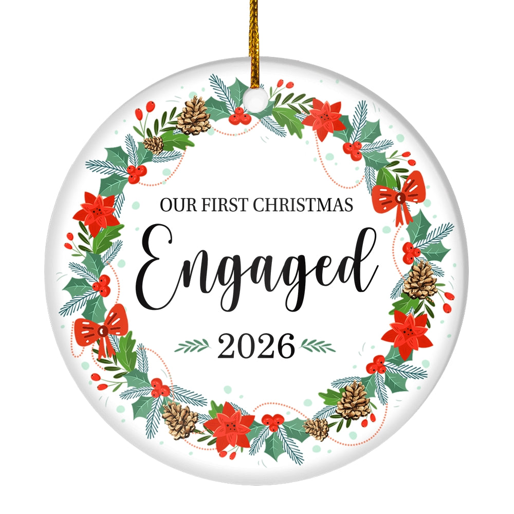 2025 Our First Christmas Engaged Just Married Flower Gift For Wedding Newlywed Couple 2025 Christmas Tree Ornament | teecentury