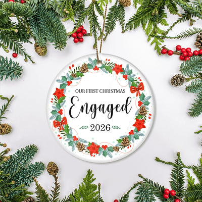 2025 Our First Christmas Engaged Just Married Flower Gift For Wedding Newlywed Couple 2025 Christmas Tree Ornament | teecentury