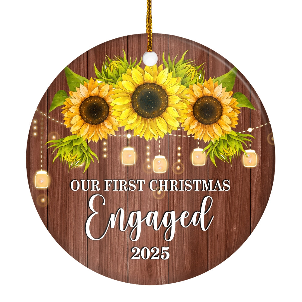 2025 Our First Christmas Engaged Just Married Sunflower Gift For Wedding Newlywed Couple 2025 Christmas Tree Ornament | teecentury