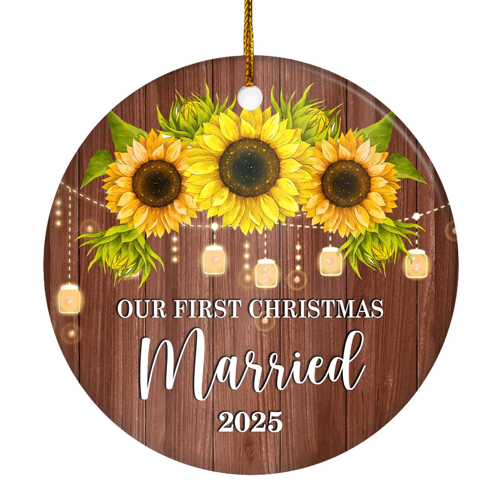 2025 Our First Christmas Married Mr And Mrs Gift Sunflower For Wedding Newlywed Couple 2025 Christmas Tree Ornament | teecentury