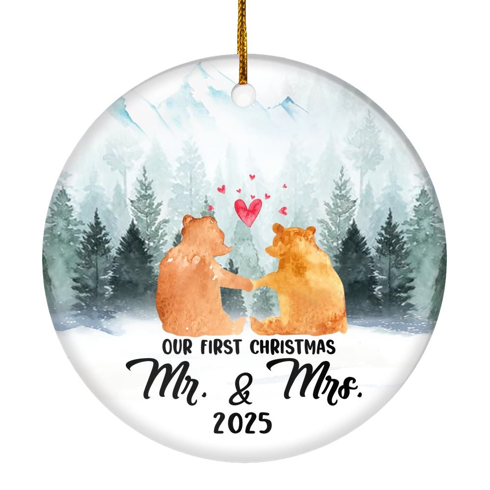 2025 Our First Christmas as Mr & Mrs Bear Tree Ornament Wedding Newlywed Couple 2025 Decoration Christmas Tree Ornament | teecentury