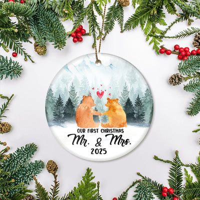 2025 Our First Christmas as Mr & Mrs Bear Tree Ornament Wedding Newlywed Couple 2025 Decoration Christmas Tree Ornament | teecentury