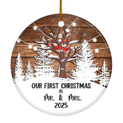 2025 Our First Christmas as Mr & Mrs Christmas Tree Couple Birds Ornament Snow Wedding Gift Newlywed Decoration Christmas Tree Ornament | teecentury