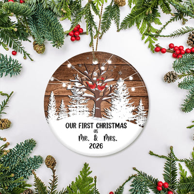 2025 Our First Christmas as Mr & Mrs Christmas Tree Couple Birds Ornament Snow Wedding Gift Newlywed Decoration Tree Ornament | teecentury
