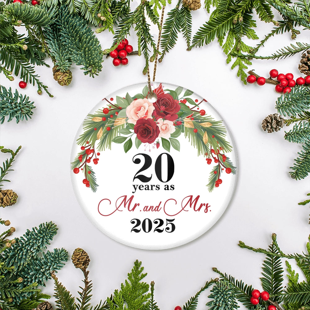 20th Wedding Anniversary 20 Years As Mr & Mrs 2025 Christmas Ornaments Gifts For Couples Husband Wife Holiday Decoration Christmas Tree Ornament | teecentury