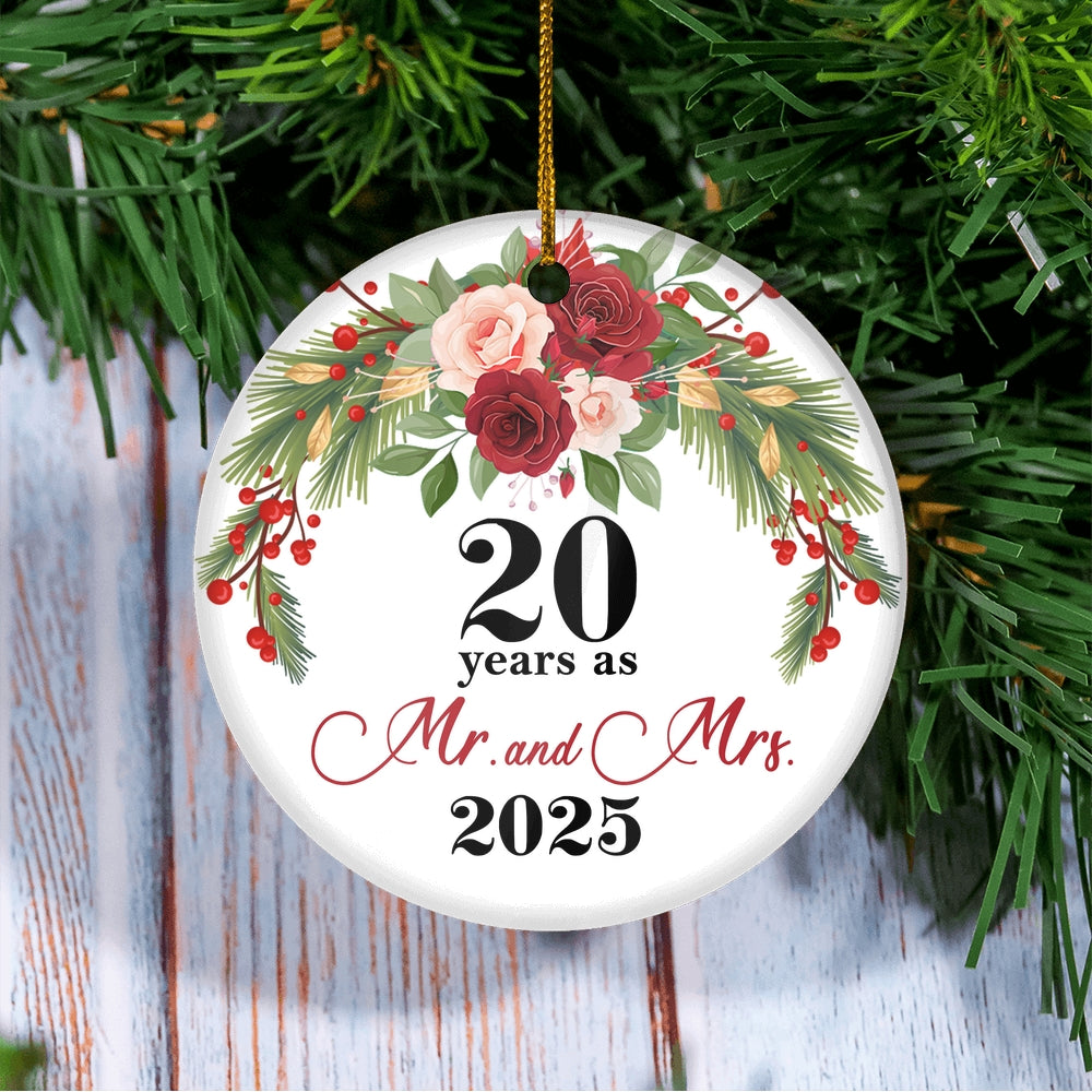 20th Wedding Anniversary 20 Years As Mr & Mrs 2025 Christmas Ornaments Gifts For Couples Husband Wife Holiday Decoration Christmas Tree Ornament | teecentury