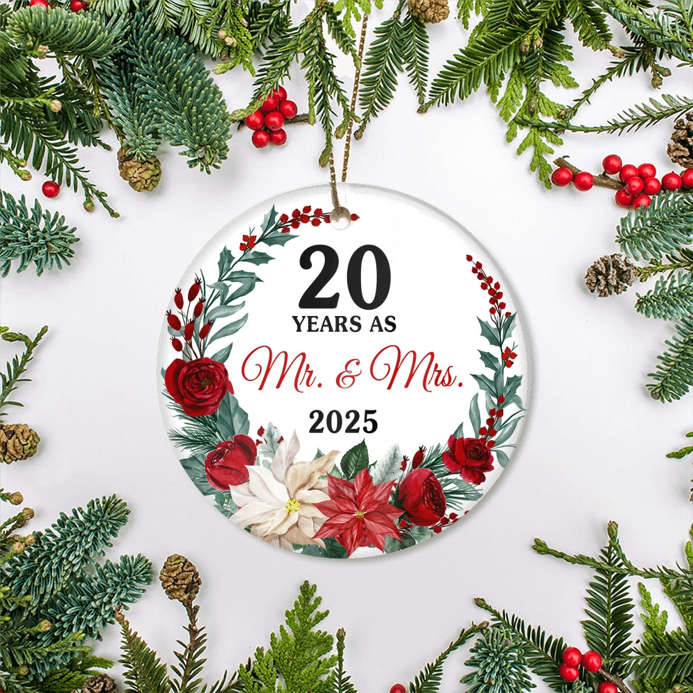 20th Wedding Anniversary Ornament Married 20 Years As Mr and Mrs For Couples Christmas Husband Wife Wedding Gift Holiday Decoration Christmas Tree Ornament | teecentury