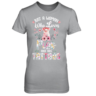 Just A Woman Who Loves Pigs And Has Tattoos T-Shirt & Tank Top | Teecentury.com