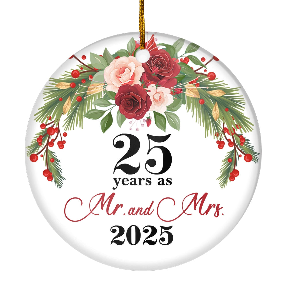 25th Wedding Anniversary 25 Years As Mr & Mrs 2025 Christmas Ornaments Gifts For Couples Husband Wife Holiday Decoration Christmas Tree Ornament | teecentury