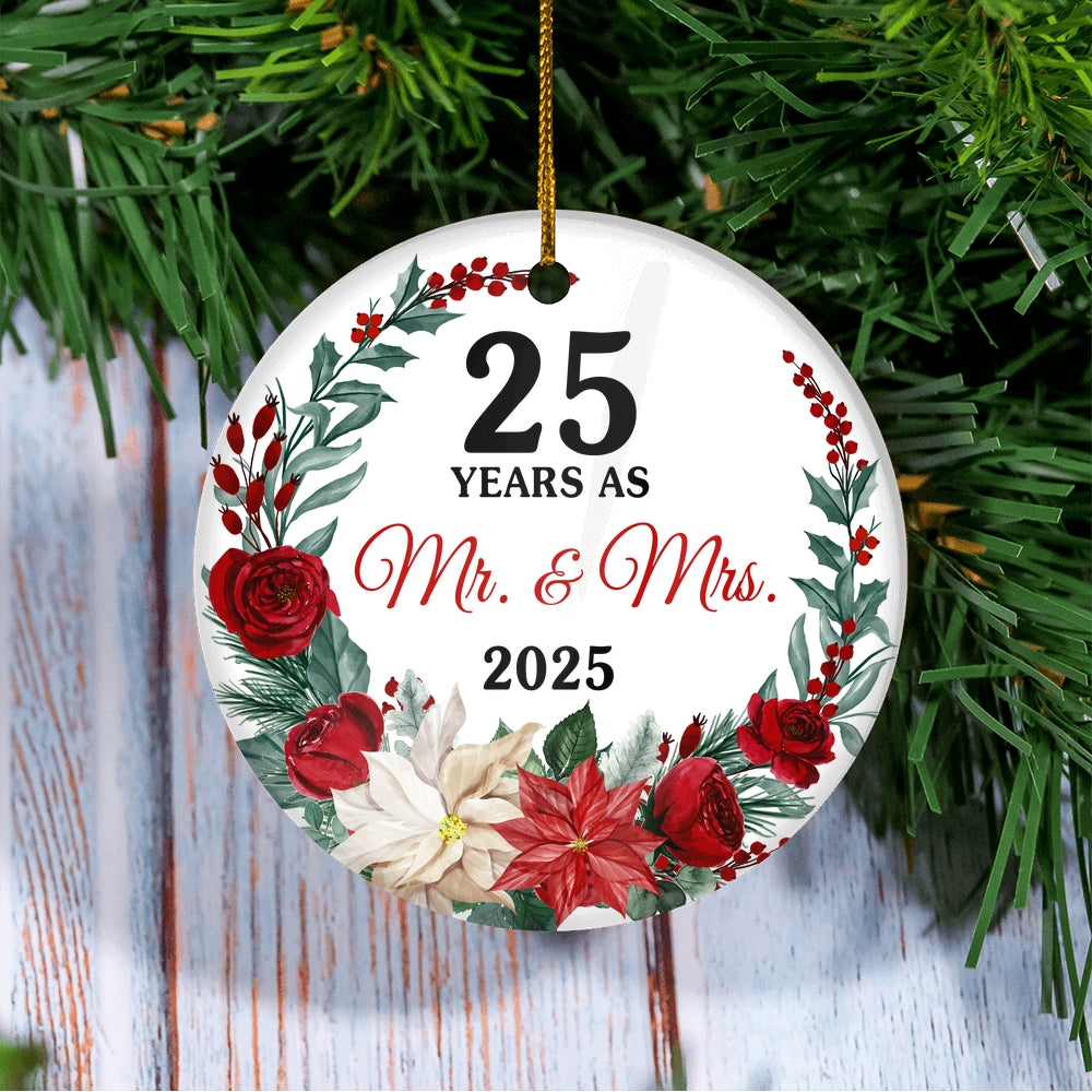 25th Wedding Anniversary Ornament Married 25 Years As Mr and Mrs For Couples Christmas Husband Wife Wedding Gift Holiday Decoration Christmas Tree Ornament | teecentury