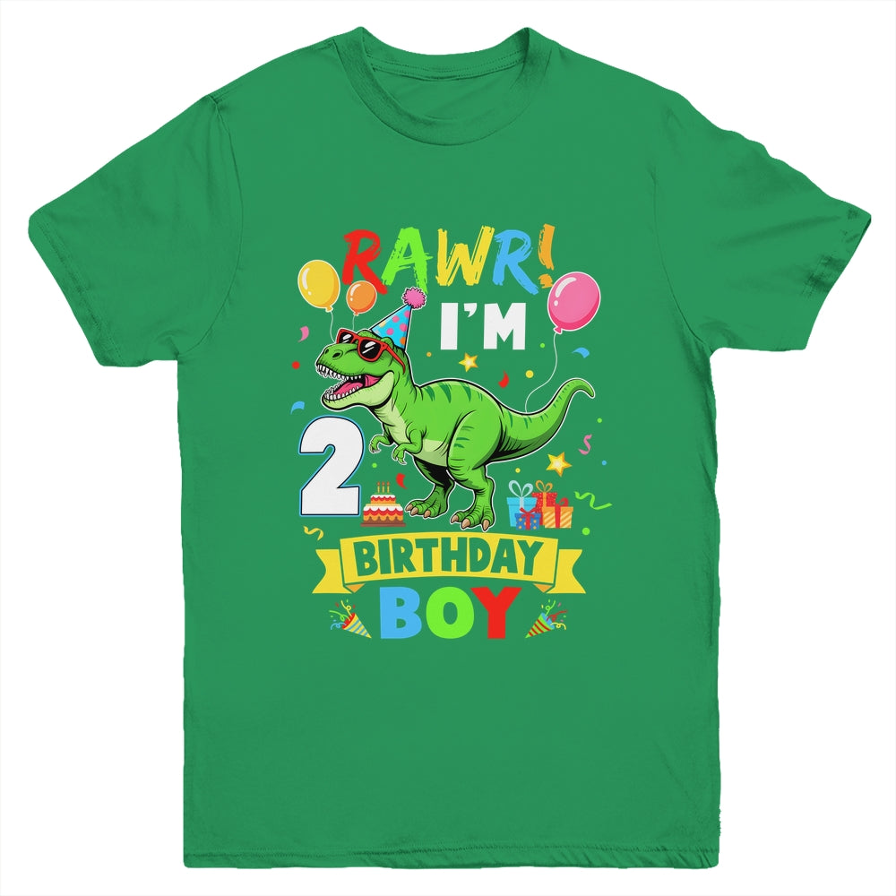 2 Years Old Boy 2nd Birthday Boy T Rex Dinosaur Youth Shirt | teecentury