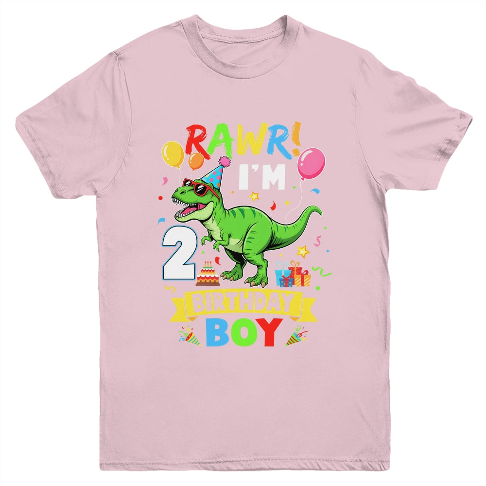 2 Years Old Boy 2nd Birthday Boy T Rex Dinosaur Youth Shirt | teecentury