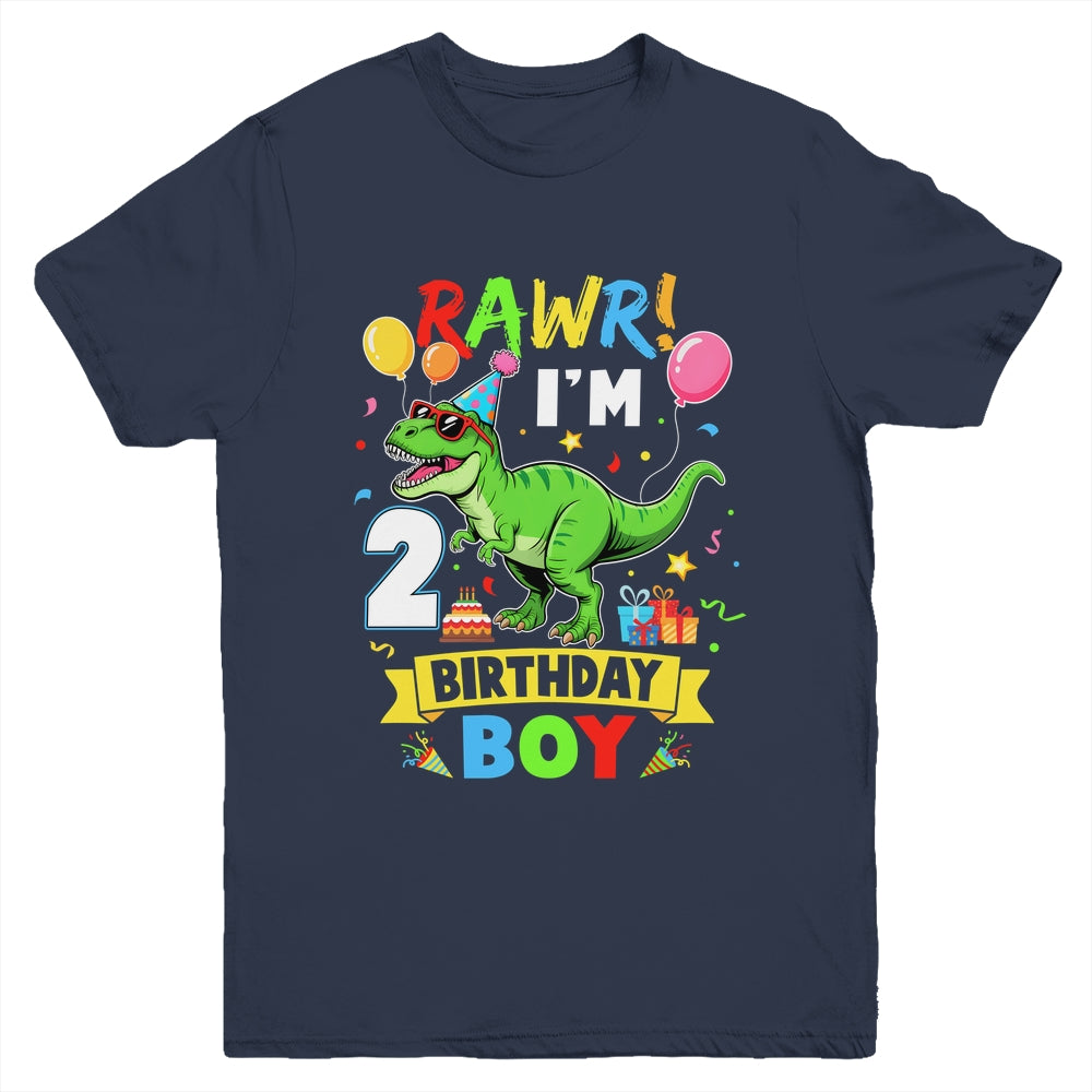 2 Years Old Boy 2nd Birthday Boy T Rex Dinosaur Youth Shirt | teecentury