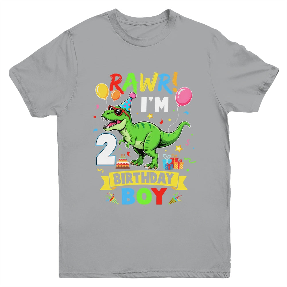 2 Years Old Boy 2nd Birthday Boy T Rex Dinosaur Youth Shirt | teecentury