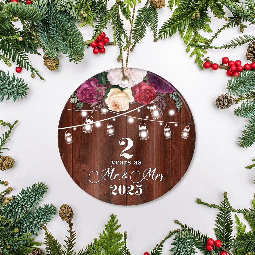 2nd Anniversary Wedding Ornament 2 Years As Mr and Mrs For Couples Christmas Husband Wife Married Wedding Gift Holiday Decoration Christmas Tree Ornament | teecentury