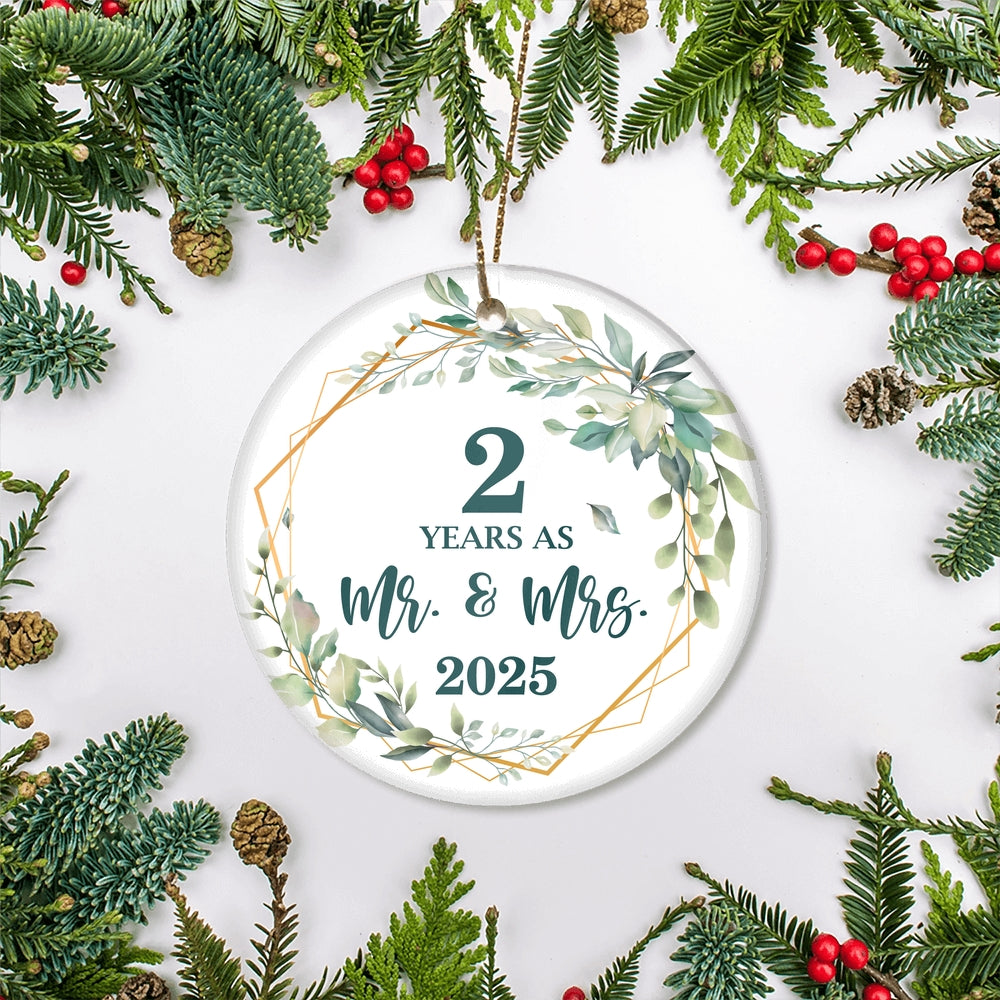 2nd Anniversary Wedding Ornament Married 2 Years As Mr and Mrs For Couples Christmas Husband Wife Wedding Gift Holiday Decoration Christmas Tree Ornament | teecentury