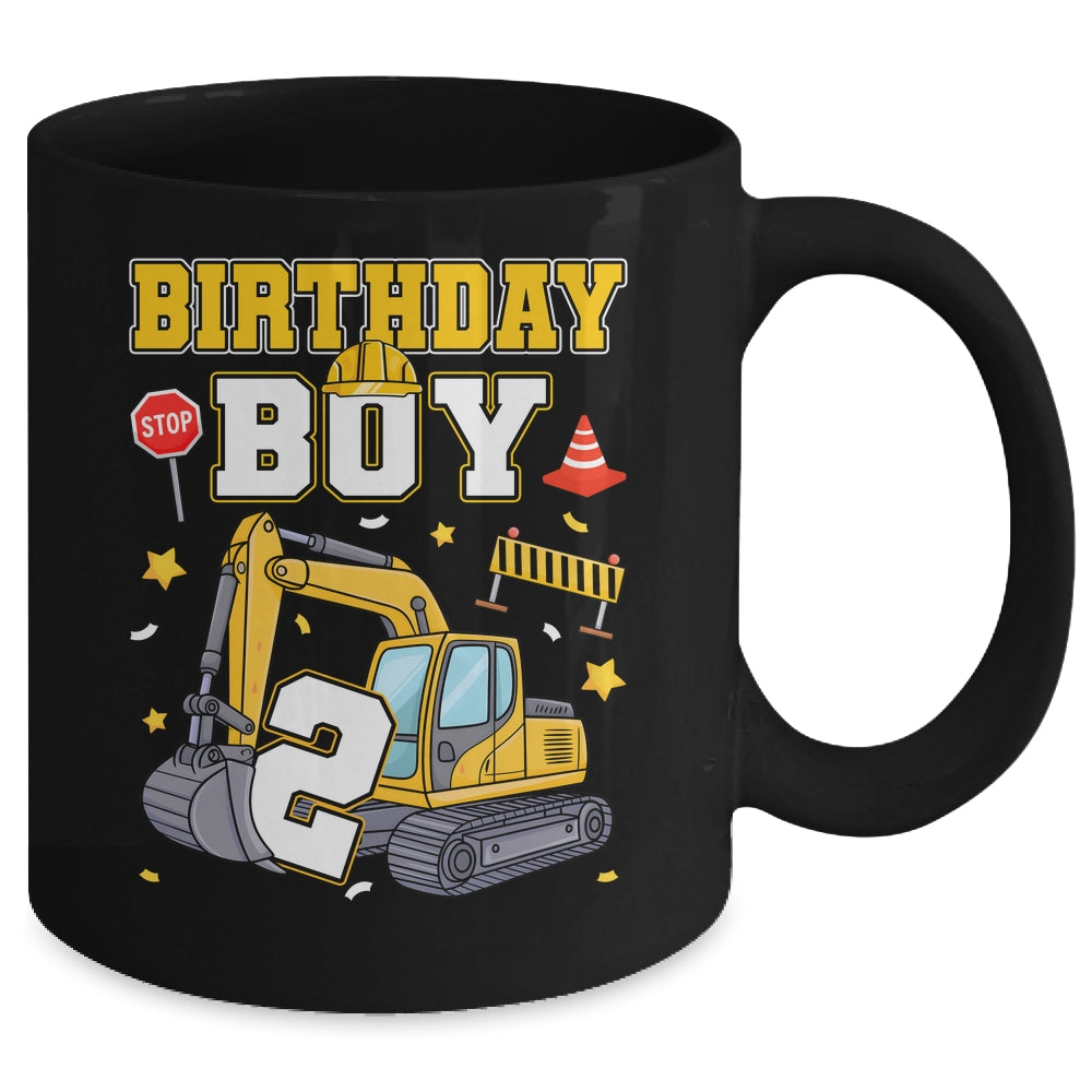 2nd Birthday Boy 2 Years Old Excavator Three Decorations Mug | teecentury