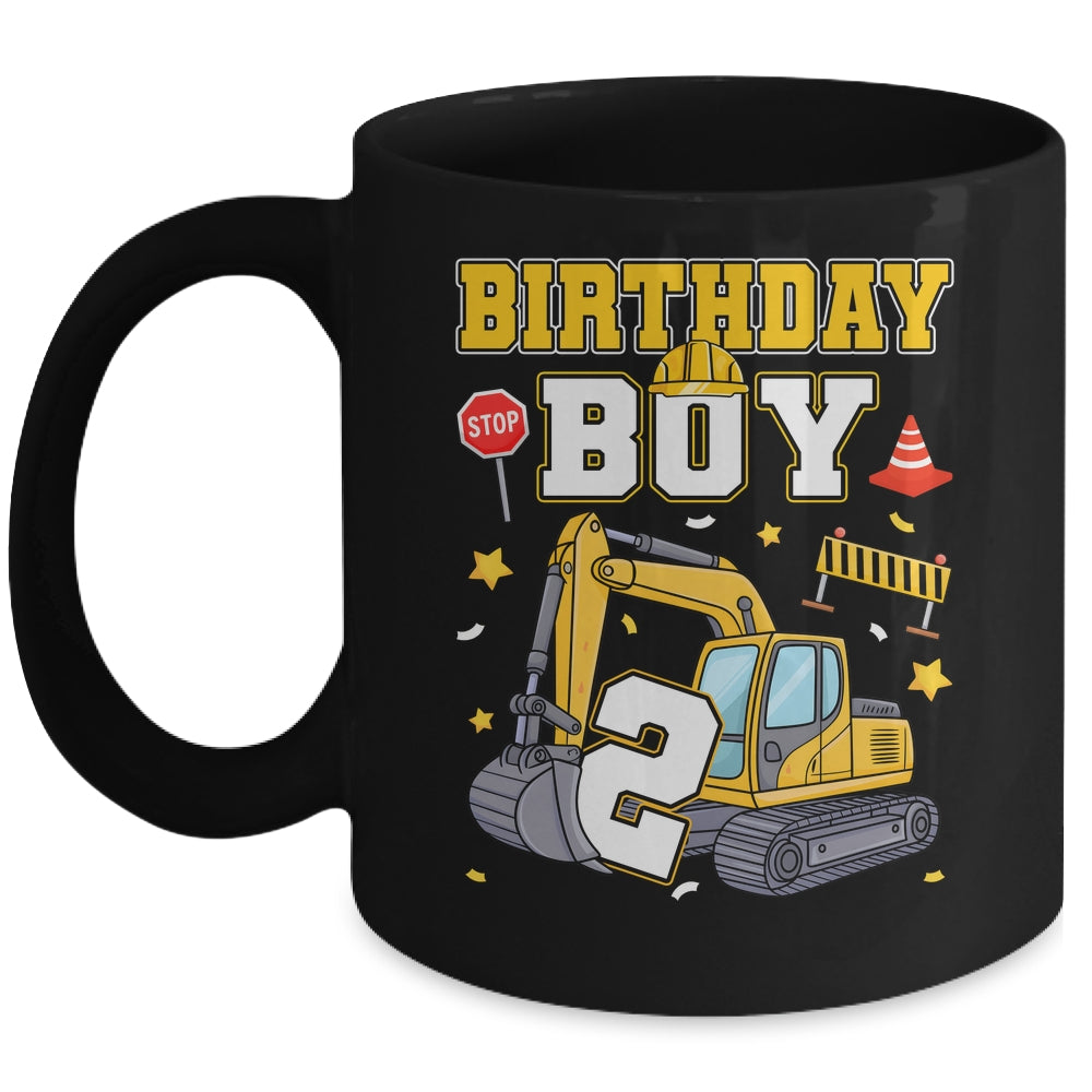 2nd Birthday Boy 2 Years Old Excavator Three Decorations Mug | teecentury
