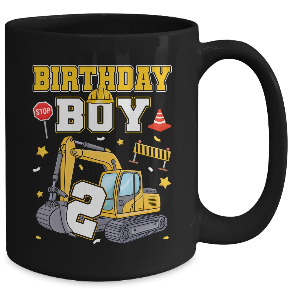 2nd Birthday Boy 2 Years Old Excavator Three Decorations Mug | teecentury