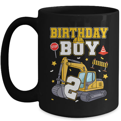2nd Birthday Boy 2 Years Old Excavator Three Decorations Mug | teecentury