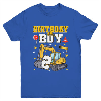 2nd Birthday Boy 2 Years Old Excavator Three Decorations Youth Shirt | teecentury