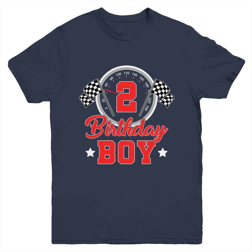 2nd Birthday Boy Race Car Birthday Racing Car Flag Youth Shirt | teecentury